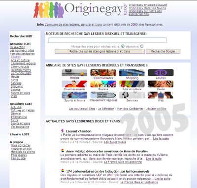 l'annuaire originegay.com en 2005